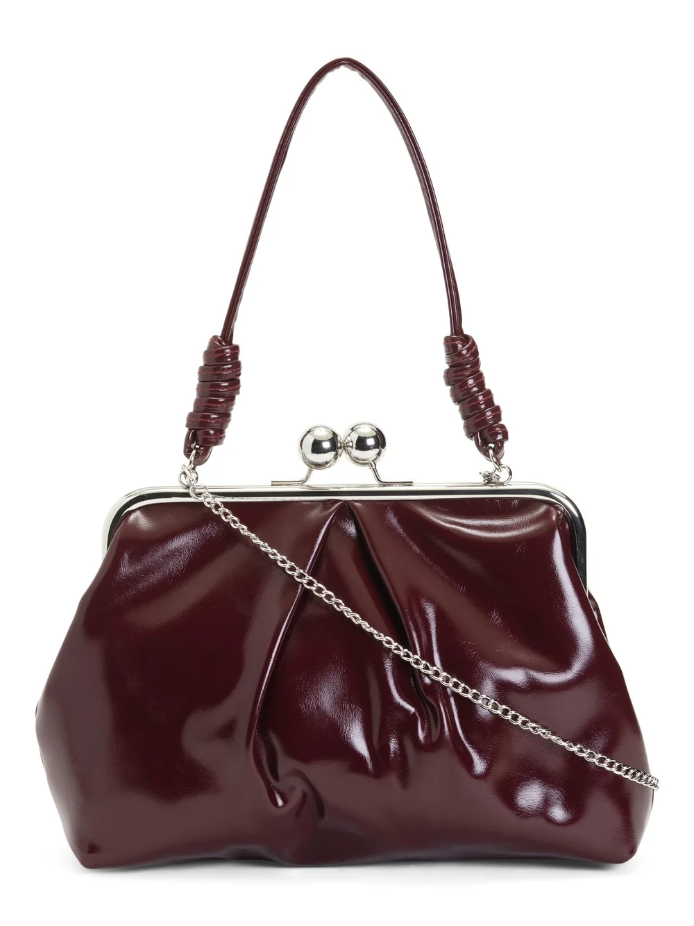 Rachel Zoe Glossy Burgundy Patent Frame-Top Clutch with Chain